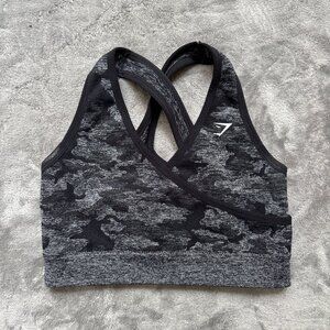 Gymshark Adapt Camo Seamless Sports Bra Black Gray Size S